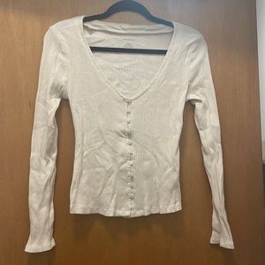 Anthropologie beige button front top, size M